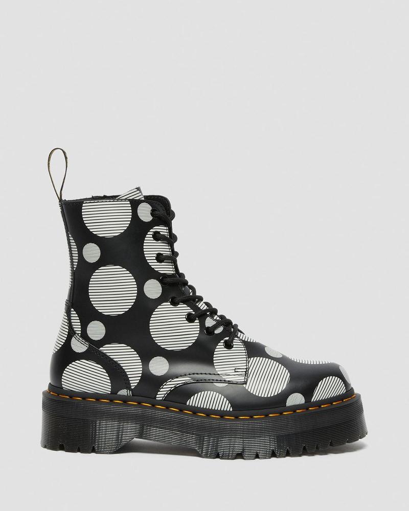 Dr Martens Jadon Polka Dot Smooth Læder Platform Støvler Dame Sort | DK 245WNB